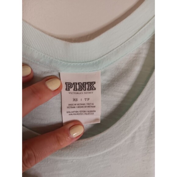 Pink By Victoria's Secret Racerback Tank Top Sequin Logo Palm Tree Sz XS - Picture 2 of 4